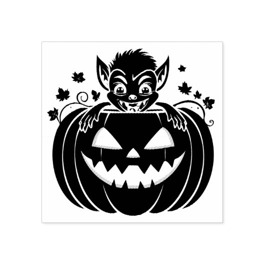 Gekke Halloween Gremlin verstopt zich in pompoen Rubberstempel (Afrduk)