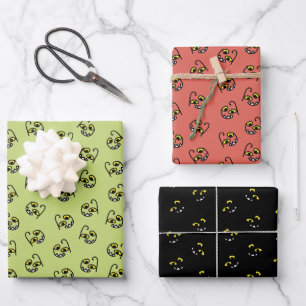 Gekke Halloween monstergezicht - sinaasappel/zwart Inpakpapier Vel