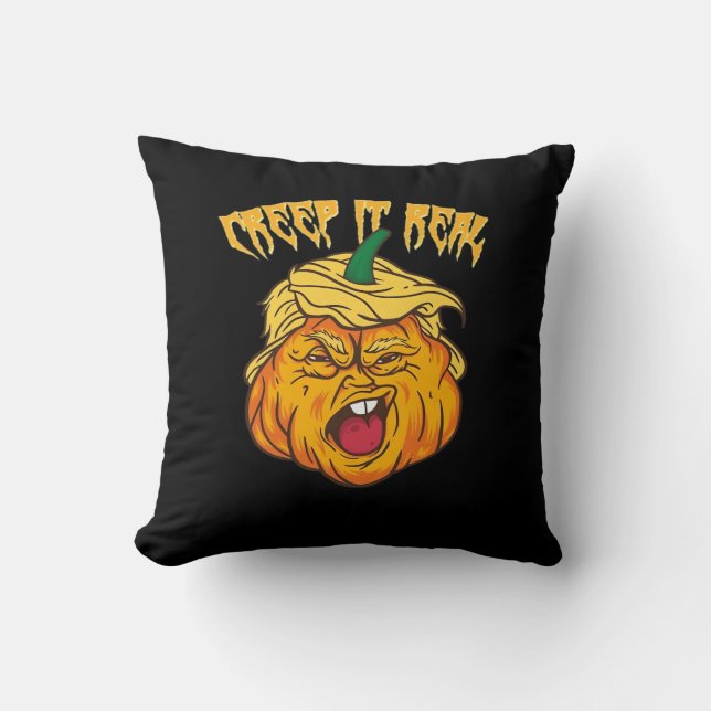 Gekke Halloween pompoen Trumpkin kostuum Kussen (Voorkant)