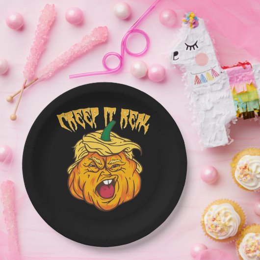 Gekke Halloween pompoen Trumpkin kostuum Papieren Bordje (Feest)