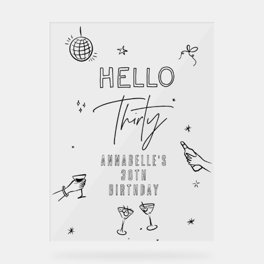 Gekke Hand Getrokken 30ste Verjaardag drinken Part Acryl Bord (Voorkant)