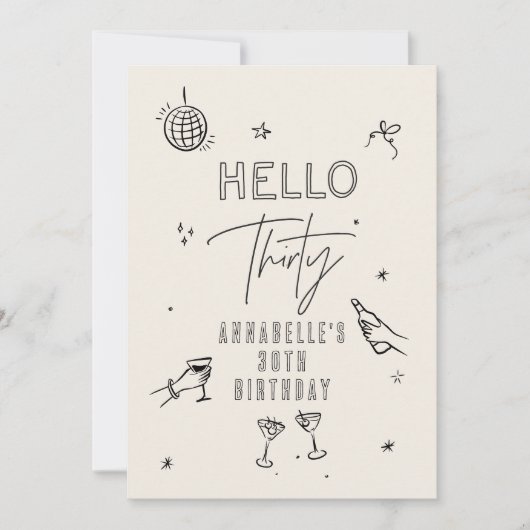 Gekke Hand Getrokken 30ste Verjaardag drinken Part Kaart (Voorkant)