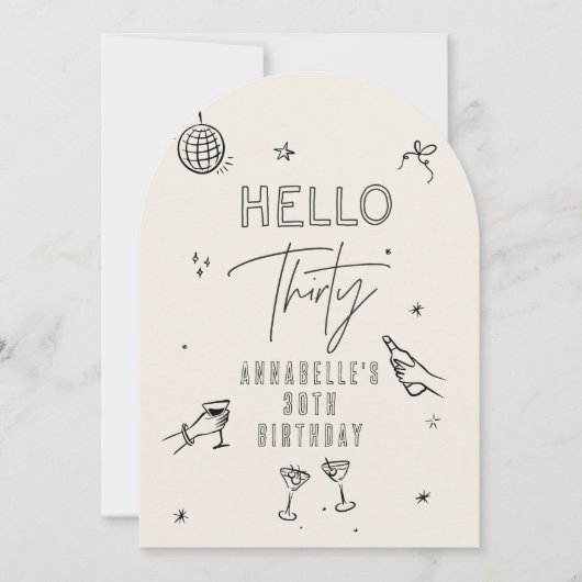 Gekke Hand Getrokken 30ste Verjaardag drinken Part Kaart (Voorkant)