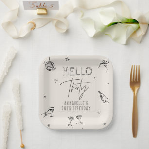 Gekke Hand Getrokken 30ste Verjaardag drinken Part Papieren Bordje