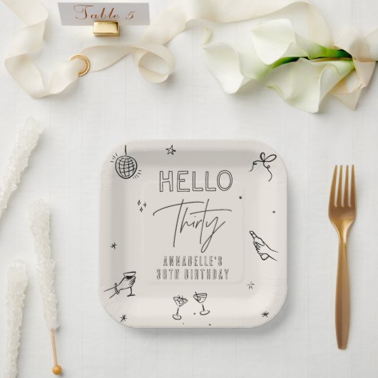 Gekke Hand Getrokken 30ste Verjaardag drinken Part Papieren Bordje (Huwelijk)