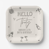 Gekke Hand Getrokken 30ste Verjaardag drinken Part Papieren Bordje (Voorkant)