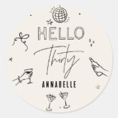 Gekke Hand Getrokken 30ste Verjaardag drinken Part Ronde Sticker (Voorkant)