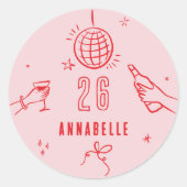 Gekke Hand Getrokken 30ste Verjaardag drinken Part Ronde Sticker (Voorkant)