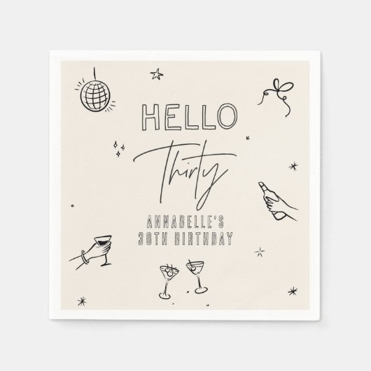 Gekke Hand Getrokken 30ste Verjaardag drinken Part Servet (Voorkant)