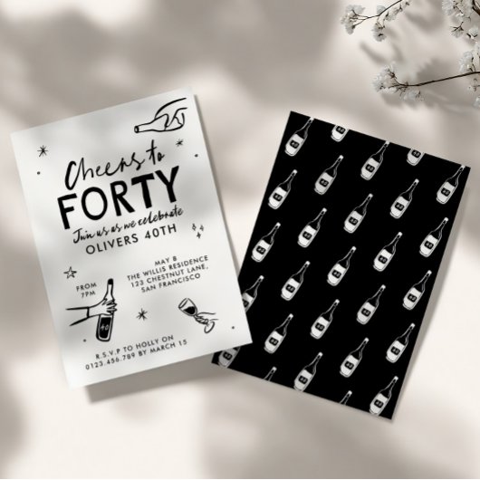Gekke Hand Getrokken 40ste Verjaardag drinken Part Kaart