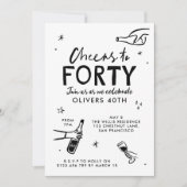 Gekke Hand Getrokken 40ste Verjaardag drinken Part Kaart (Voorkant)