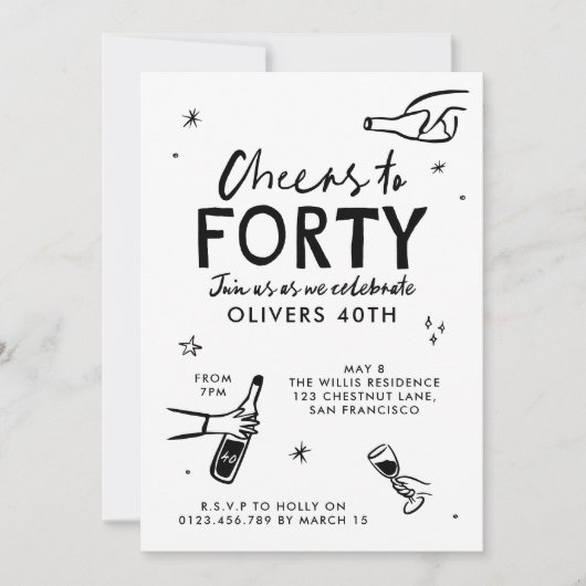 Gekke Hand Getrokken 40ste Verjaardag drinken Part Kaart (Voorkant)