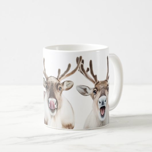 Gekke Happy Reindeer Mok, schoon en modern Koffiemok (Voorkant rechts)