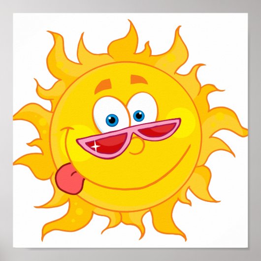 gekke happy sun cartoon met tinten poster (Voorkant)