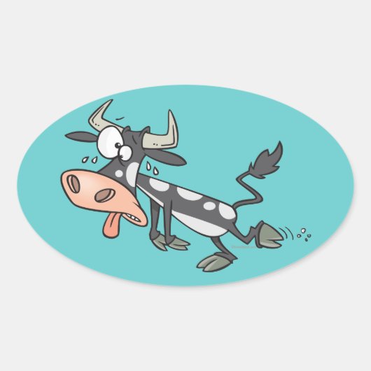 gekke heet koe stripfiguur ovale sticker (Voorkant)