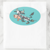 gekke heet koe stripfiguur ovale sticker (Tas)