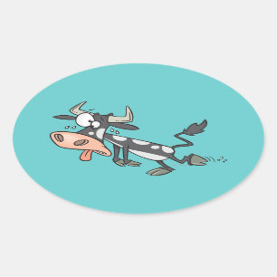 gekke heet koe stripfiguur ovale sticker
