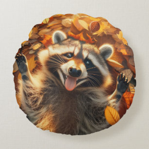 Gekke Herfst wasbeer Rond Kussen