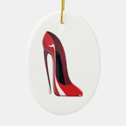 Gekke hiel rode stiletto schoenkunst keramisch ornament (Voorkant)