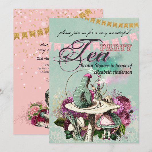 Gekke Hoedenmaker Alice Antieke Thee Party Bruidsm Kaart (Voorkant / Achterkant)