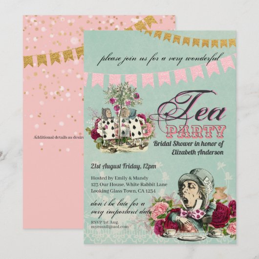 Gekke Hoedenmaker Alice Antieke Thee Party Bruidsu Kaart (Voorkant / Achterkant)