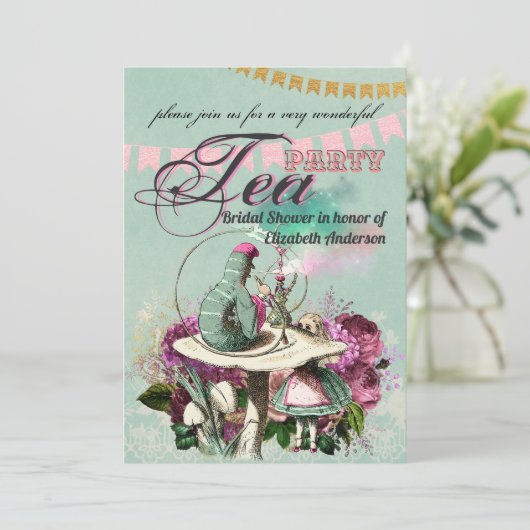 Gekke Hoedenmaker Alice Antieke Thee Party Bruidsu Kaart (Staand voorkant)