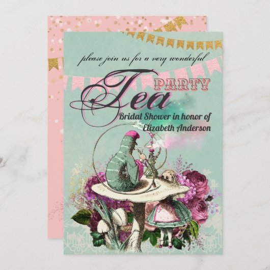 Gekke Hoedenmaker Alice Antieke Theepartij Bruidsm Kaart (Voorkant / Achterkant)