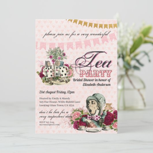 Gekke Hoedenmaker Alice Antieke Theepartij Bruidsu Kaart (Staand voorkant)