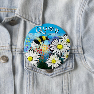 Gekke hommel in madeliefjes gepersonaliseerd ronde button 4,0 cm
