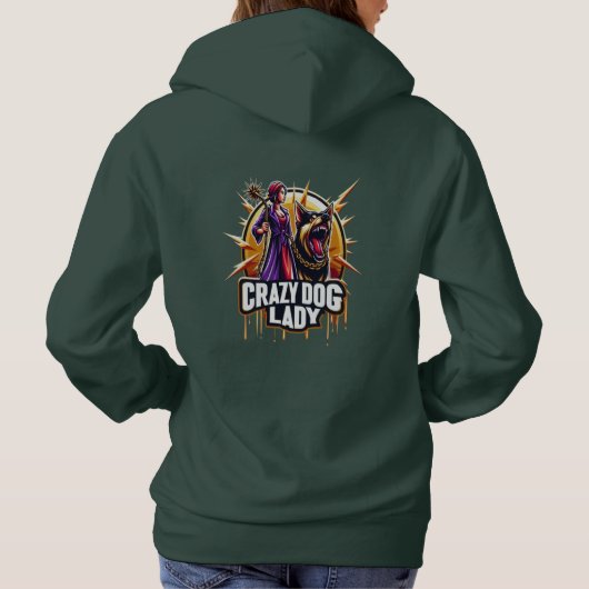 Gekke hond dame met haar felle waakhond hoodie (Achterkant)