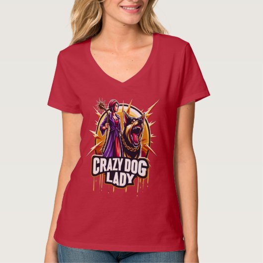 Gekke hond dame met haar felle waakhond t-shirt (Voorkant)