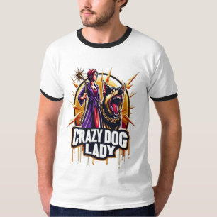 Gekke hond dame met haar felle waakhond t-shirt