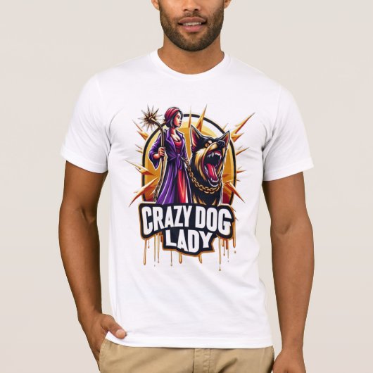 Gekke hond dame met haar felle waakhond t-shirt (Voorkant)