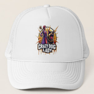 Gekke hond dame met haar felle waakhond trucker pet