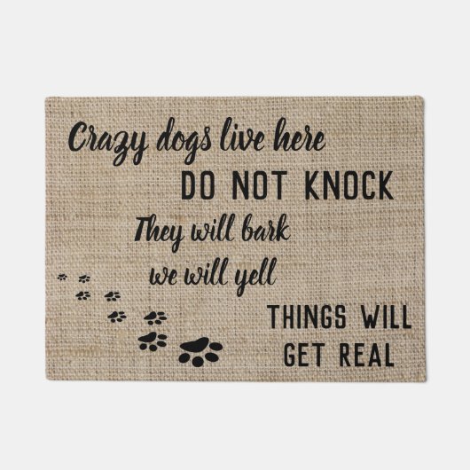 Gekke honden wonen hier grappig huis deurmat (Voorkant)