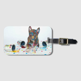 Gekke Husky Puppy kreeg verfemmers Bagagelabel