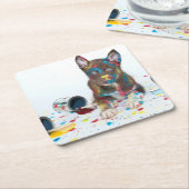 Gekke Husky Puppy kreeg verfemmers Kartonnen Onderzetters (Schuin)