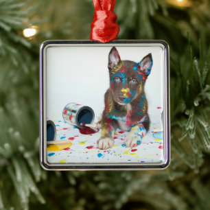 Gekke Husky Puppy kreeg verfemmers Metalen Ornament