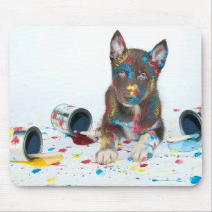 Gekke Husky Puppy kreeg verfemmers Muismat