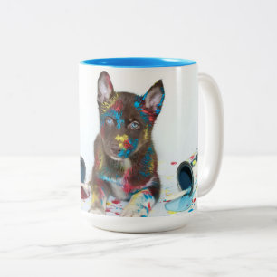 Gekke Husky Puppy kreeg verfemmers Tweekleurige Koffiemok