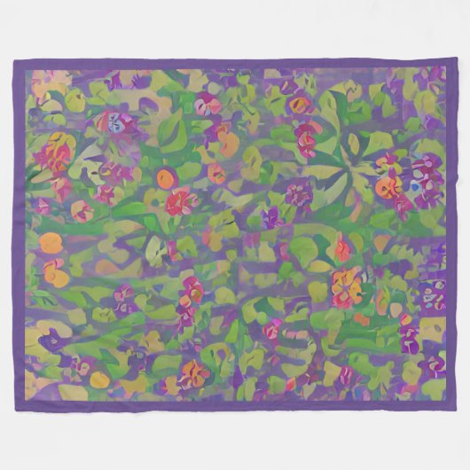 Gekke impressionist Paarse Irissen Boho Floral Fleece Deken (Voorkant (Horizontaal))