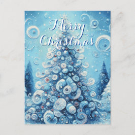 Gekke impressionistische kerstboom blauw briefkaart