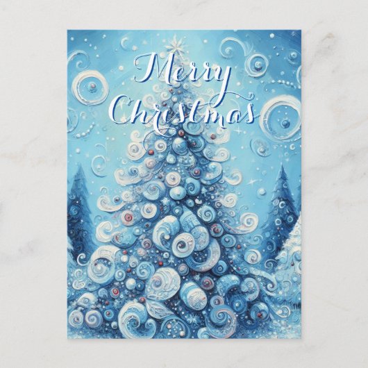 Gekke impressionistische kerstboom blauw briefkaart (Voorkant)