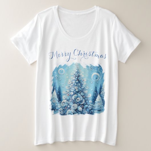 Gekke impressionistische kerstboom blauw grote maat t-shirt (Design voorkant)