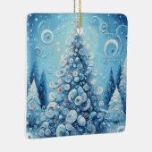 Gekke impressionistische kerstboom blauw keramisch ornament (Rechts)