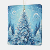 Gekke impressionistische kerstboom blauw keramisch ornament (Links)