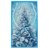 Gekke impressionistische kerstboom blauw klein cadeauzakje (Achterkant)