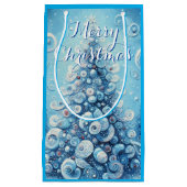 Gekke impressionistische kerstboom blauw klein cadeauzakje (Voorkant)