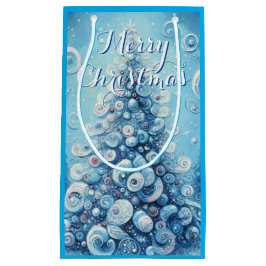 Gekke impressionistische kerstboom blauw klein cadeauzakje