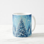 Gekke impressionistische kerstboom blauw koffiemok (Voorkant rechts)